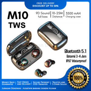 TWS M10 Headset Earphone Bluetooth 5.1 Wireless Gaming Full Bass Waterproof With Power Bank